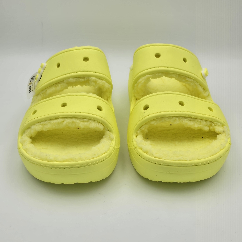 CROCS Classic Cozy Sandals, Bright Yellow, Faux Fur, SOFT! Men's 10/Women's 12 - Picture 2 of 12